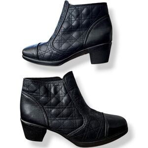 Black Faux Leather Quilted Ankle Boots by NS Mode Korean Brand